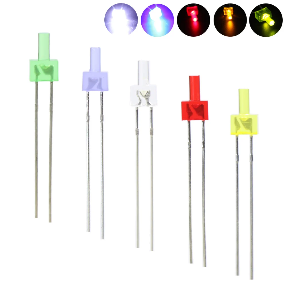 100pcs 2mm Mixed Color Mini LEDs & Free Resistors LED2 Red Green Yellow Blue White Model Trains