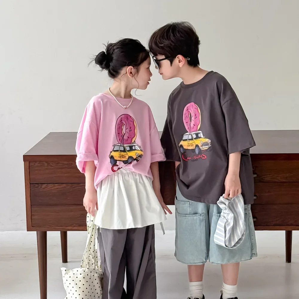 

Children Clothes Kids Casual T Shirt 2025 Summer Boys and Girls Korean Style Cartoon Printed Short-sleeved Round-neck Loose Top