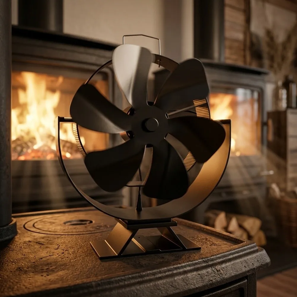 Stainless Steel 6 Vane Fireplace Fan Thermal Driven Heat Distributor for Wood Burning Fireplaces Radius 8.5cm No Power Needed