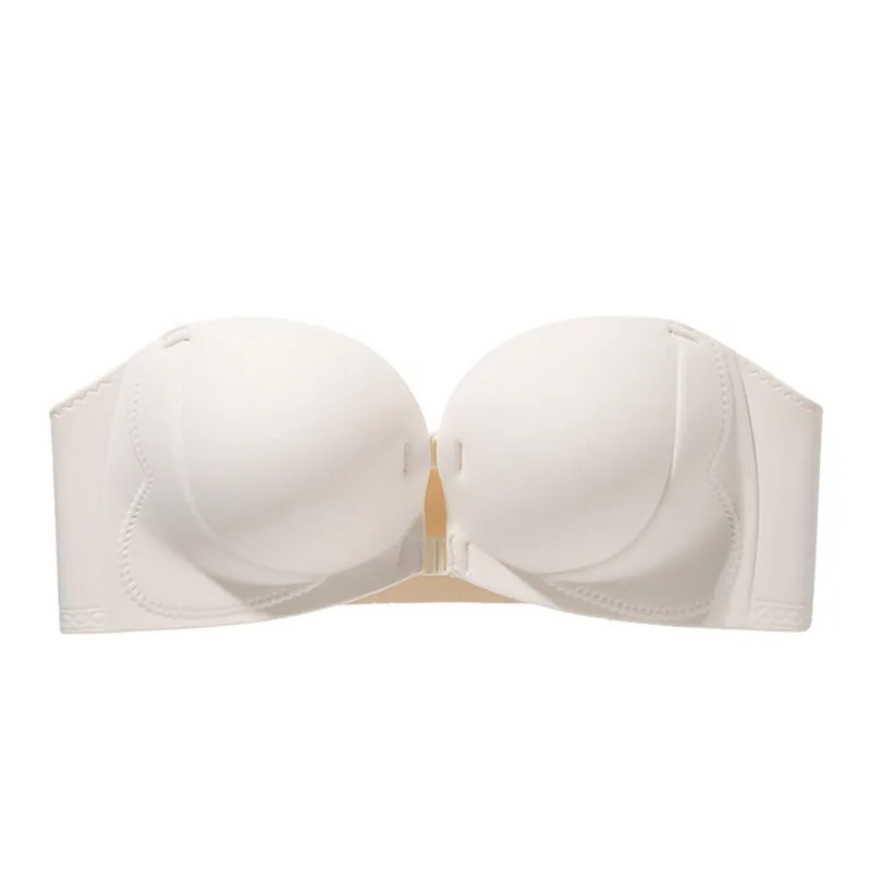 Reggiseno Donna Senza Spalline con Chiusura Frontale Push-Up Invisibile Senza Schiena Antiscivolo Imbottito che Aumenta di 2 Coppe per Abito