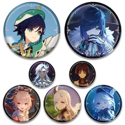 Geshin Impact HD Print Brooches Handmade Anime Badge Round Cartoon Figure Pins Breastpin for Backpack Clothes Gift Accessory