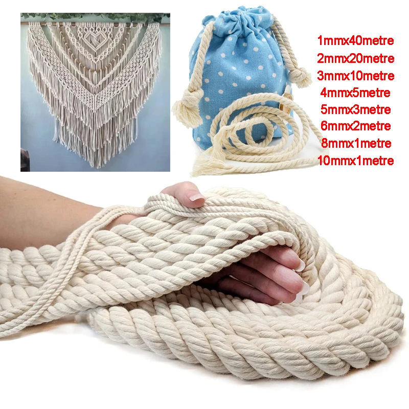 Macrame Cord 3Strands Twisted Cord Natural Cotton Macrame Rope for Crafts Wall Hanging Plant Hangers Gift Wrapping Wedding Decor