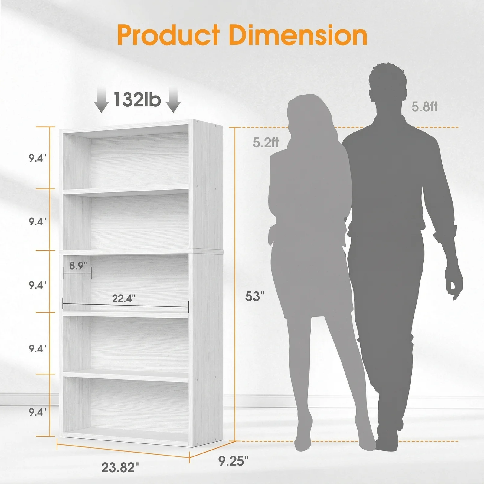 MCQ 5 Tier Wooden Bookshelf Black 53 Inch Tall Bookcase Standing Open Book Shelf Organizer Adjustable Display Storage Shelves image 5