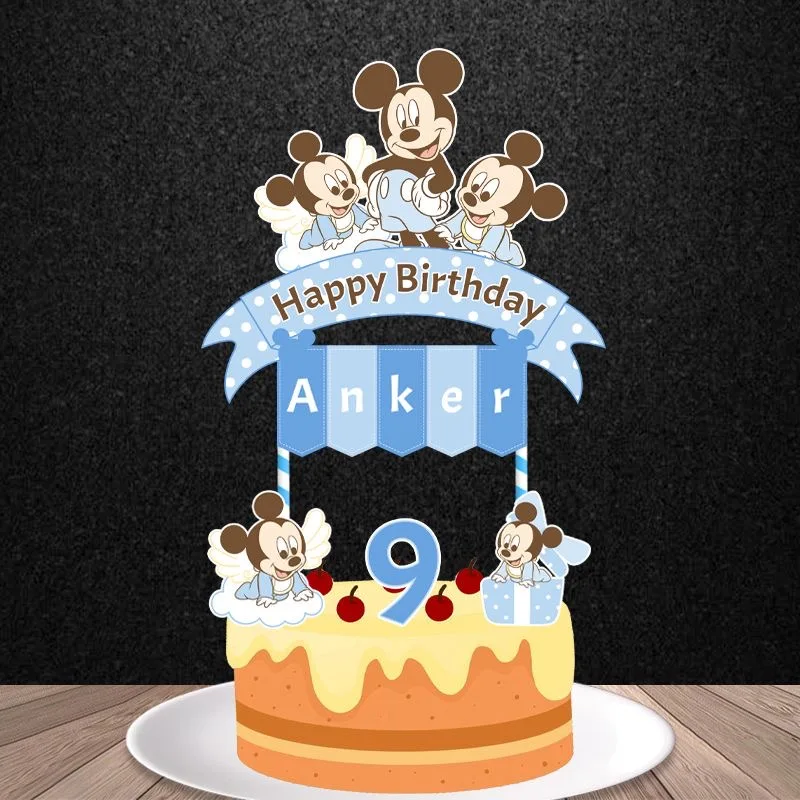 Baby Shower Cake Decorations for Boy Baptism Favor Mickey Mouse 1st Happy Birthday Cake Topper Name Personalized Party Supplies