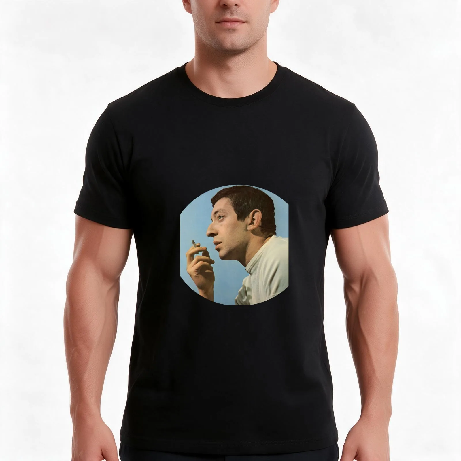 Serge Gainsbourg T-Shirt, Summer Casual Cotton Tee, Oversized Streetwear Tops, Vintage Graphic Print, Loose Fit Short Sleeve