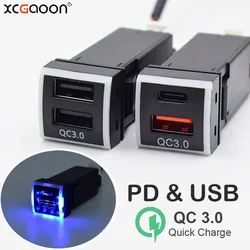 Type-C & USB QC3.0 36W max CellPhone Quick Car Charger Adapter for Toyota Land Cruiser Prado 150 Series Rav4 Camry Hiace Corolla
