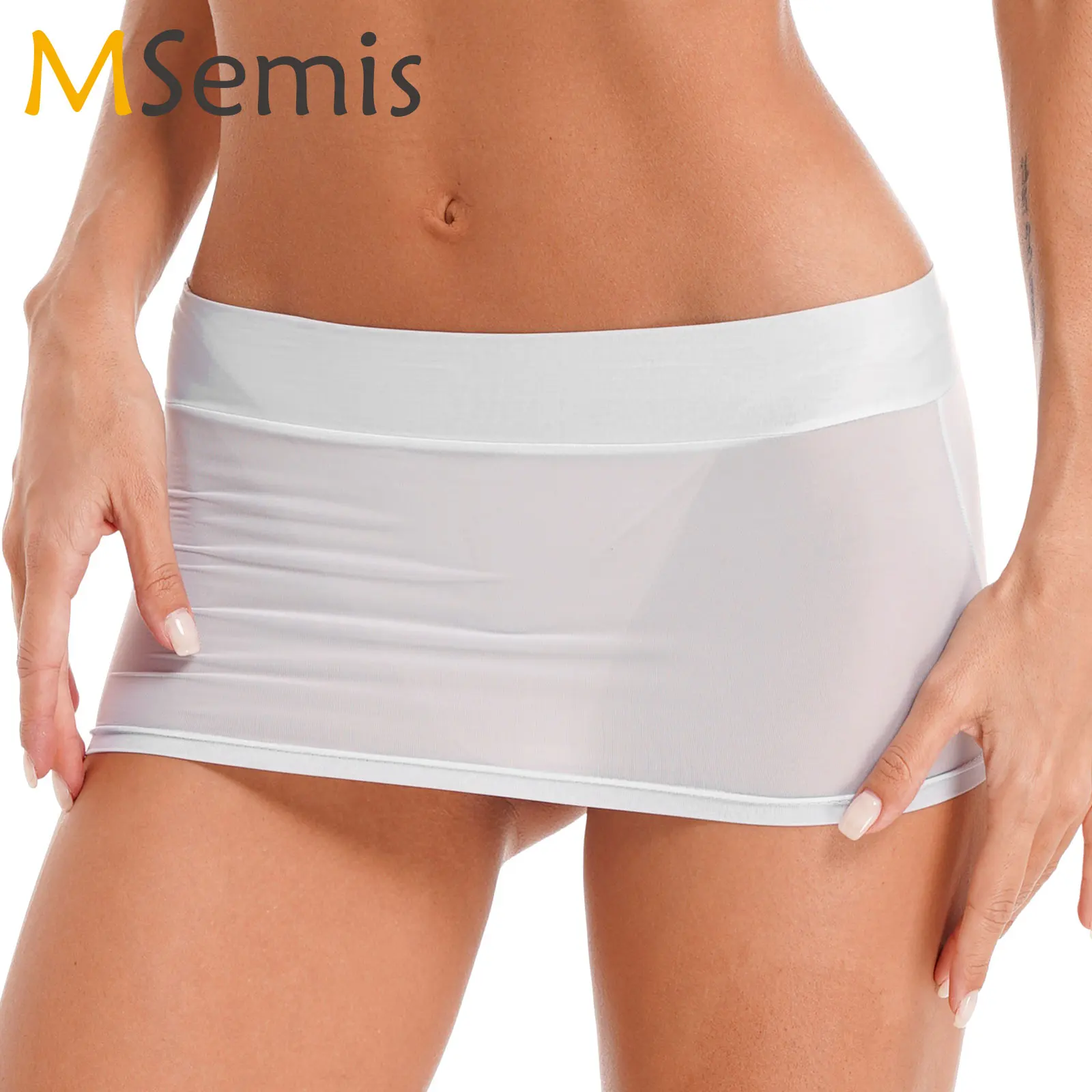 Women Semi See-through Miniskirt Cover Ups Beachwear Ultrashort Low Rise Sexy Pencil Mini Skirt Female Sexy Pole Dance Clubwear