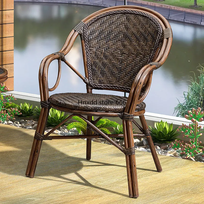 Outdoor Balcony Small Rattan Imitation Bamboo Chair High Back Chair for the Elderly