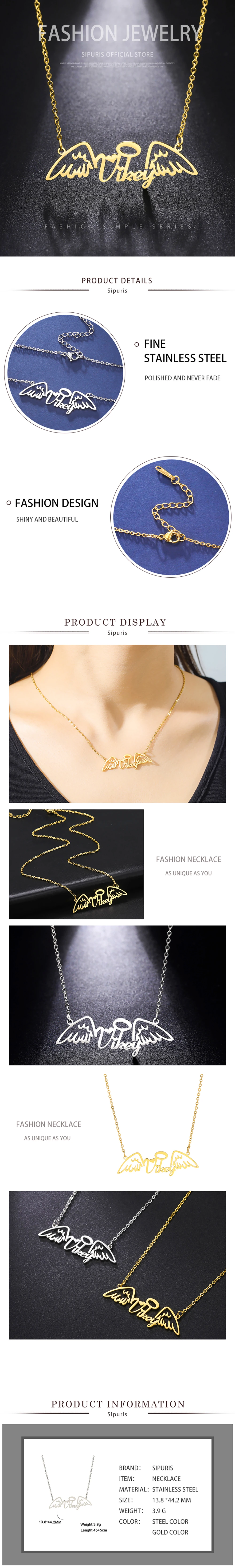 Sipuris Engelsflügel-Halskette mit individuellem Namen, goldener Choker aus Edelstahl, personalisierte Namensanhänger, Schmuck, Hochzeitsgeschenk, Großhandel – Detail 6