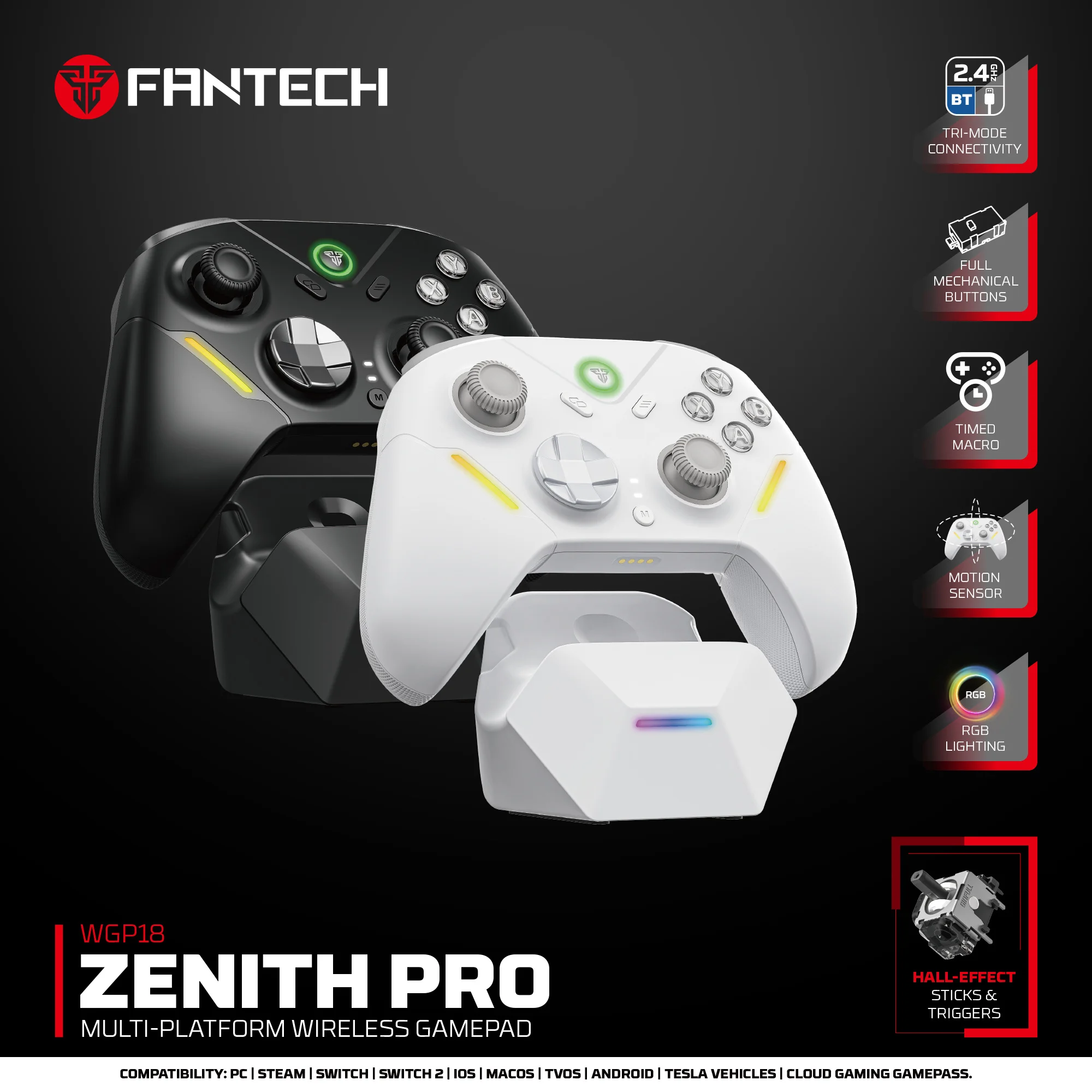 FANTECH ZENITH PRO WGP18 Wireless Game Controller Switch Between Mechanical or Hall-effect Triggers Built-in Gyro Sensor Gamepad