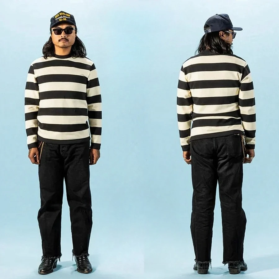 26SS New BO Cotton Heavy Knit Classic Striped Racing Line Sweater Real McCoy