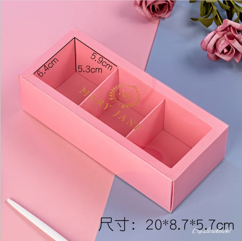 10pc Pink Macaron Packaging Box High-End French Biscuit Candy Carton Window Open Pet Transparent 3/4/9 Grain Baking Drawer Type