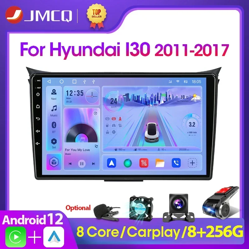 

JMCQ 2 Din Car Radio Multimedia Player For Hyundai i30 II 2 GD 2011 - 2017 Android 12 4G GPS Navigation Stereo Head Unit Carplay