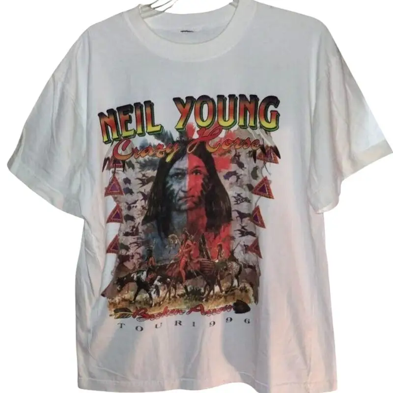 تي شيرت Vintage Neil Young and Crazy Horse Broken Arrow 1996 2 Side Tour Band L
