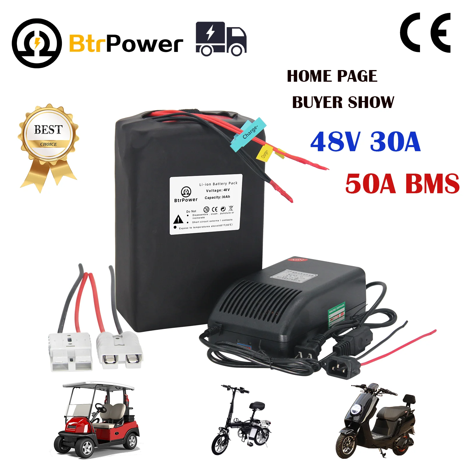 48v 30Ah Ebike Battery Lithium Li-ion for 1000W 500W 1500W Motor with 50A BMS Fast Charger for Electric Motorcycle