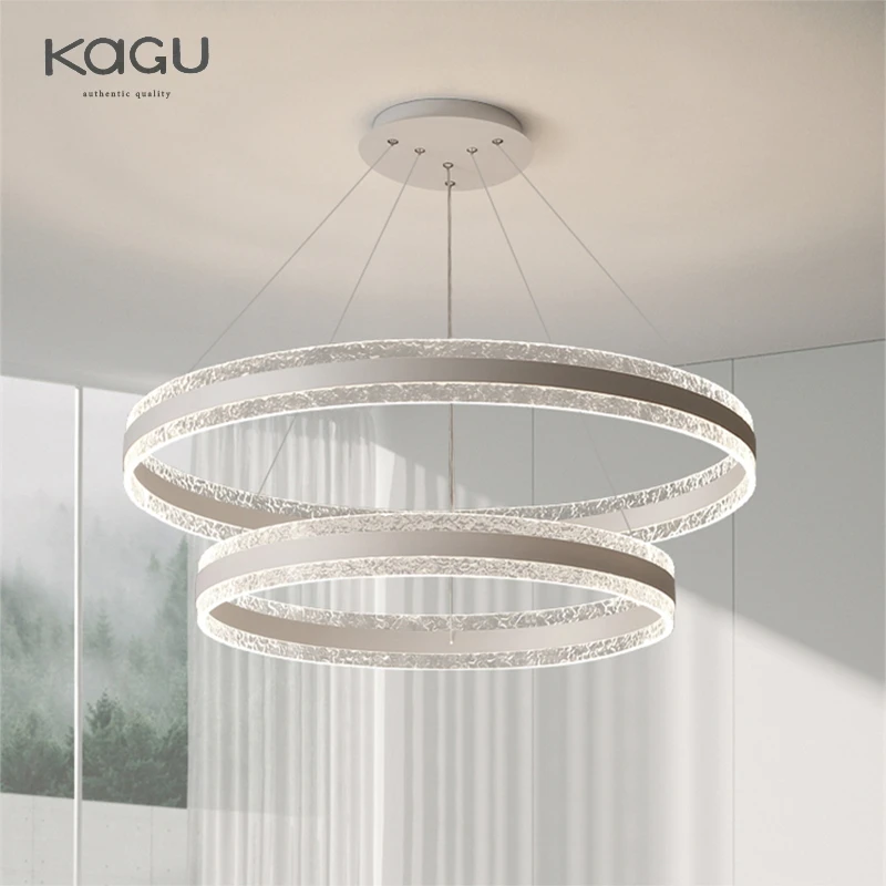 Black/White/Coffee Modern pendant lights for living room dining room Circle Rings acrylic aluminum body LED Kitchen Chandelier