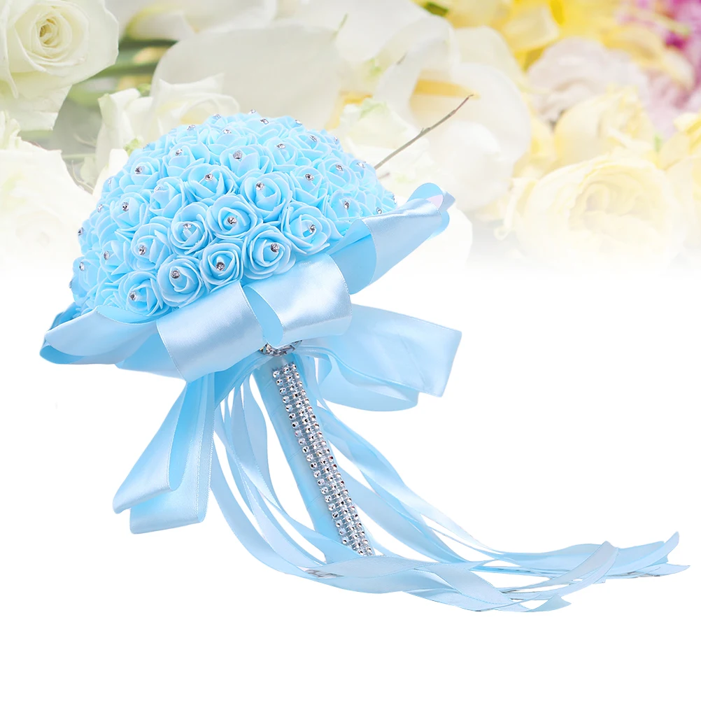 

White PE Bridal Hand Bouquet Wedding Bouquets Artificial Fake Flowers Bridal Hand Bouquet Rhinestones Decor Elegant Romance
