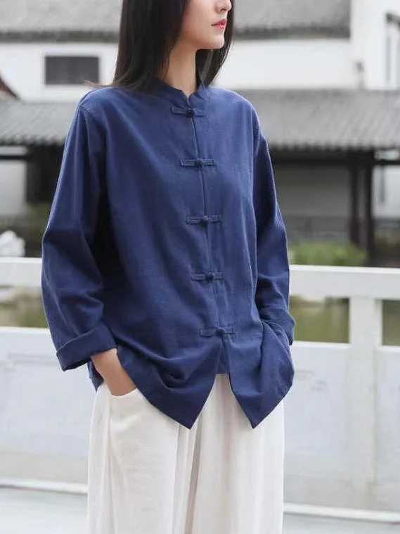 

Women's Cotton Linen Tai Chi Practice Clothes Open Cardigan Spring Autumn Chinese Retro Buttoned Top Morning Meditation Zen T...