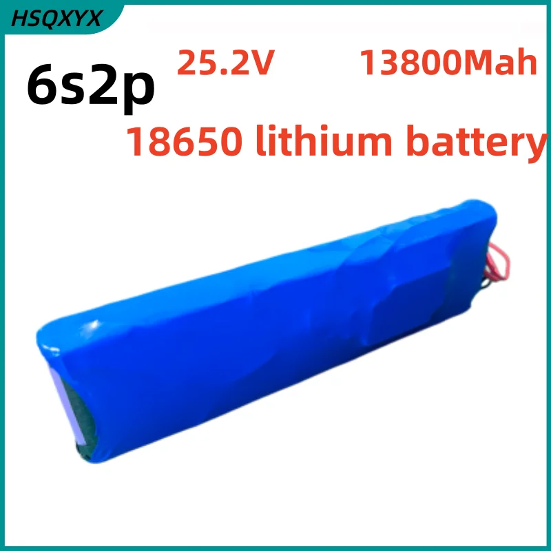 24V 6S2P 13800mAh 18650 Lithium Battery Pack with BMS for Electric Motorcycle 24V Camping Equipment+optional Plug+ 2A Charger