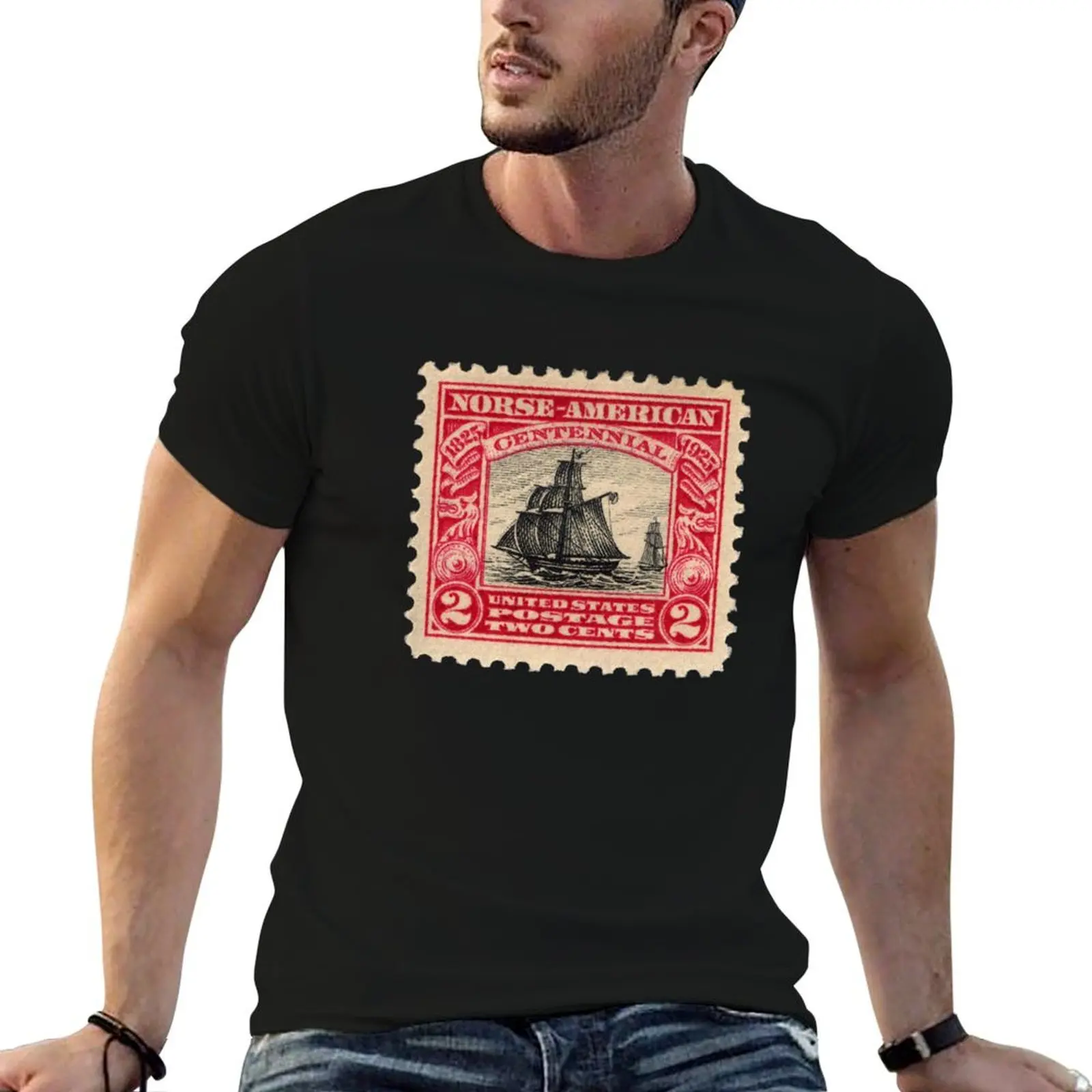 t for Stamp Centennial man Norse fit graphic T-Shirt slim t Vintage Postage shirt shirts man US Ship