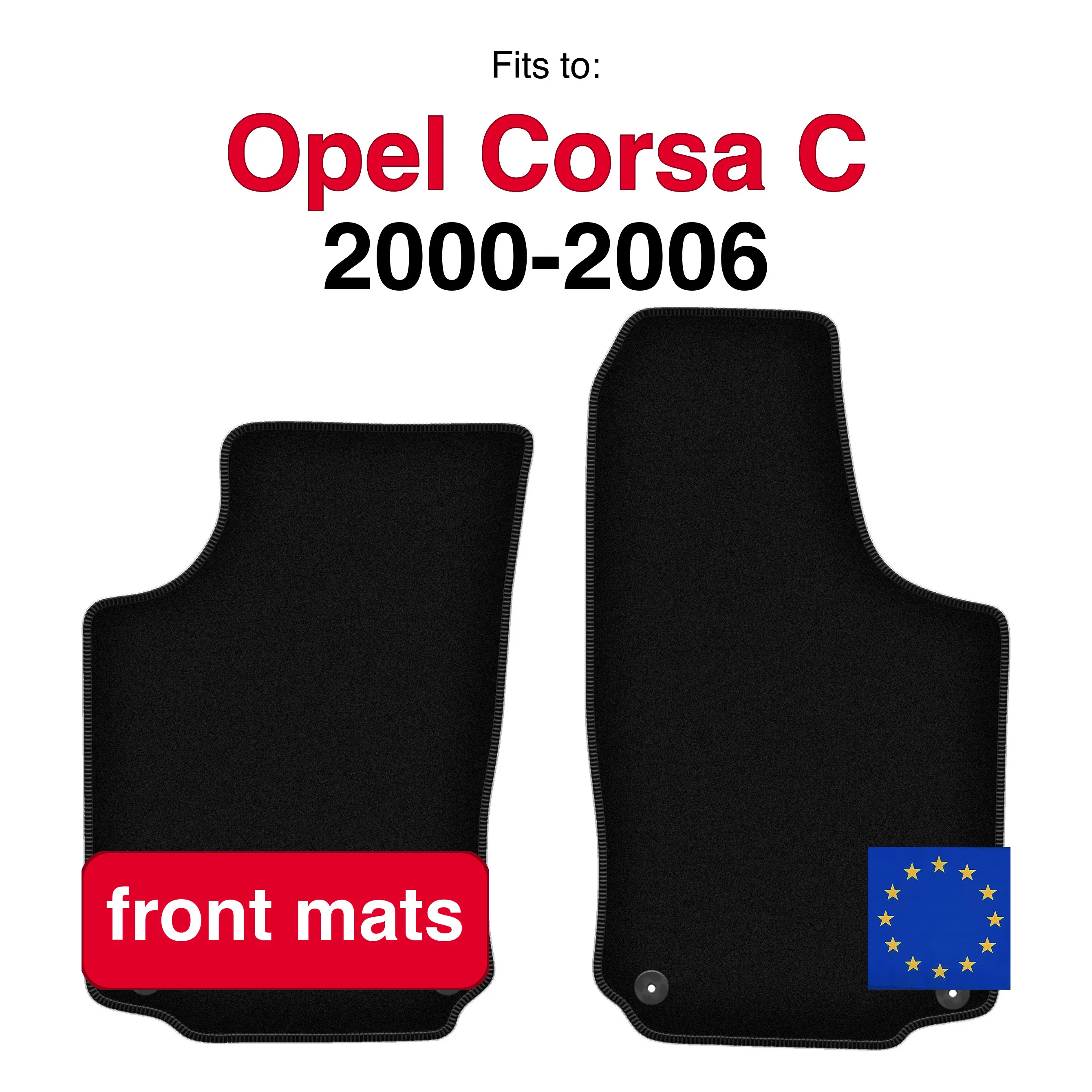 Voorkant velour vloermatten voor Opel Corsa C hatchback (2000-2006) - Zwart (2 stuks) set auto vloermatten voor de voorkant van de auto