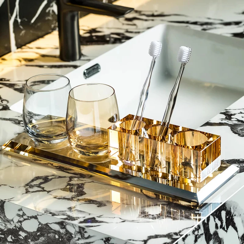 

Luxury Crystal ElectricToothbrush Holder with Bathroom Countertop Storage Tray for CouplesModern Waterproof Vanity Organizer