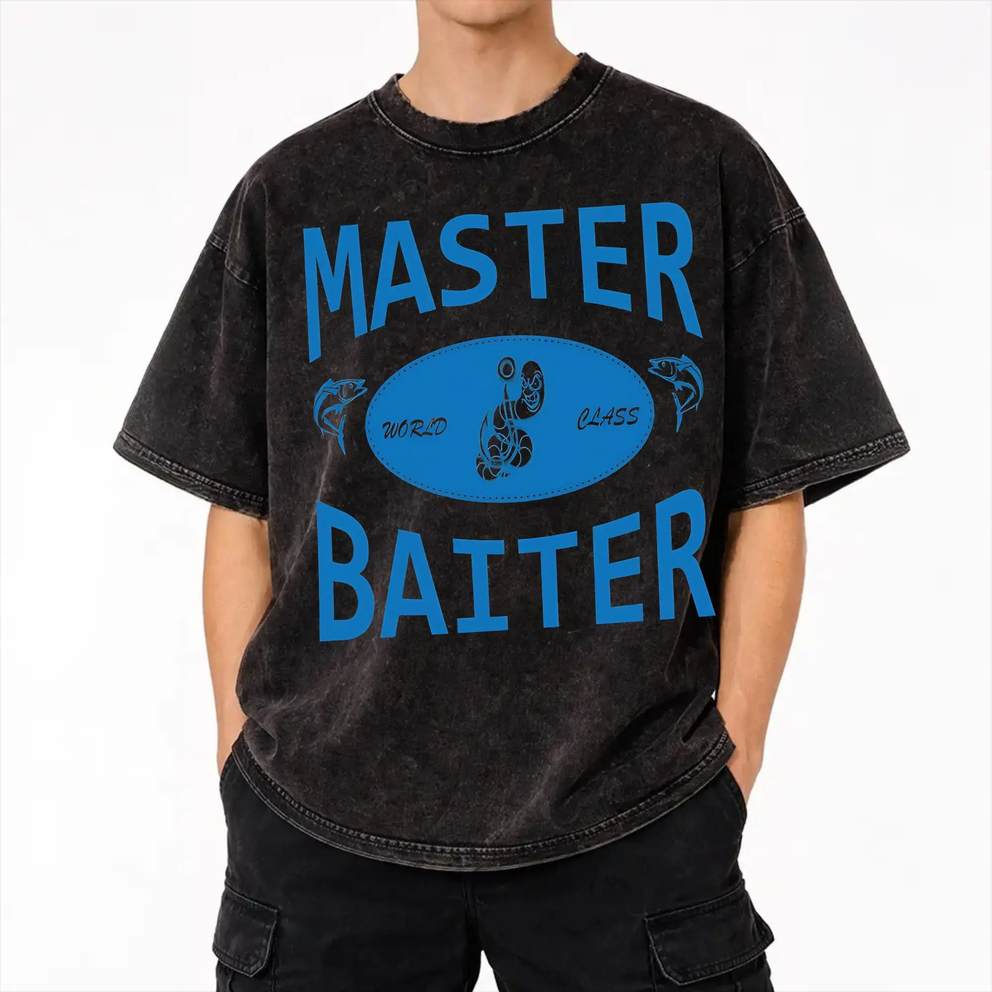 Summer Master Baiter Funny Fishing  Washed Shirts Merch Oversize T-Shirts  for Men Women Tee