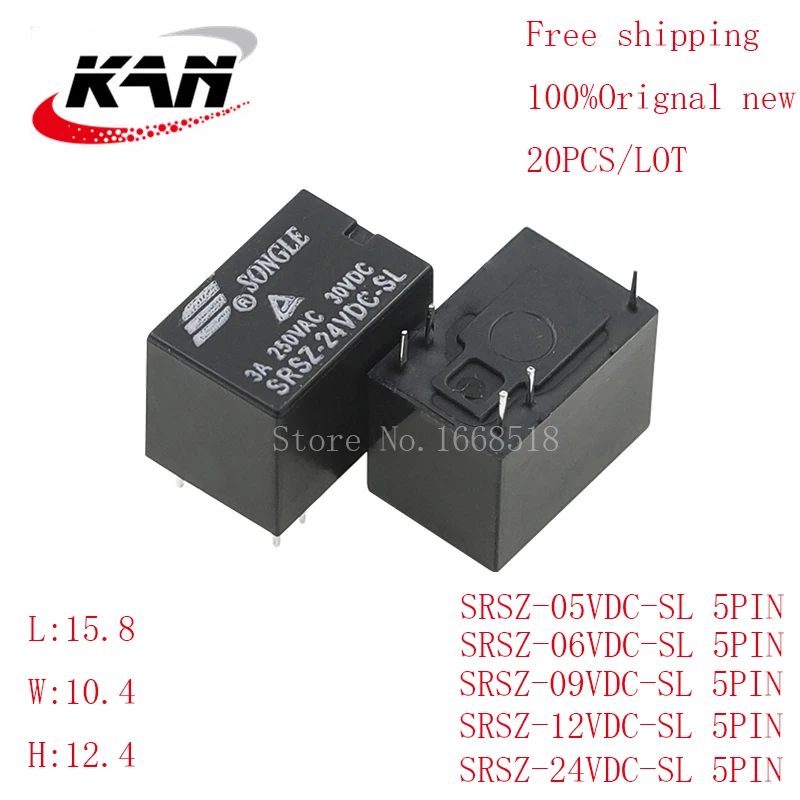 20pcs relay SRSZ-05VDC-SL SRSZ-06VDC-SL SRSZ-09VDC-SL SRSZ-12VDC-SL SRSZ-24VDC-SL 5VDC 12VDC 24VDC 3A 250VAC 5PIN Original New