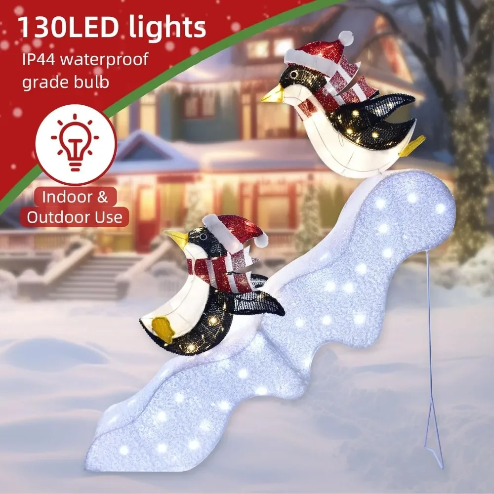 Christmas Decorations Lighted Penguins -Outside Christmas Decorations Light Up 2 Slide Penguins 48 Inch,Light Up Skiing Penguins