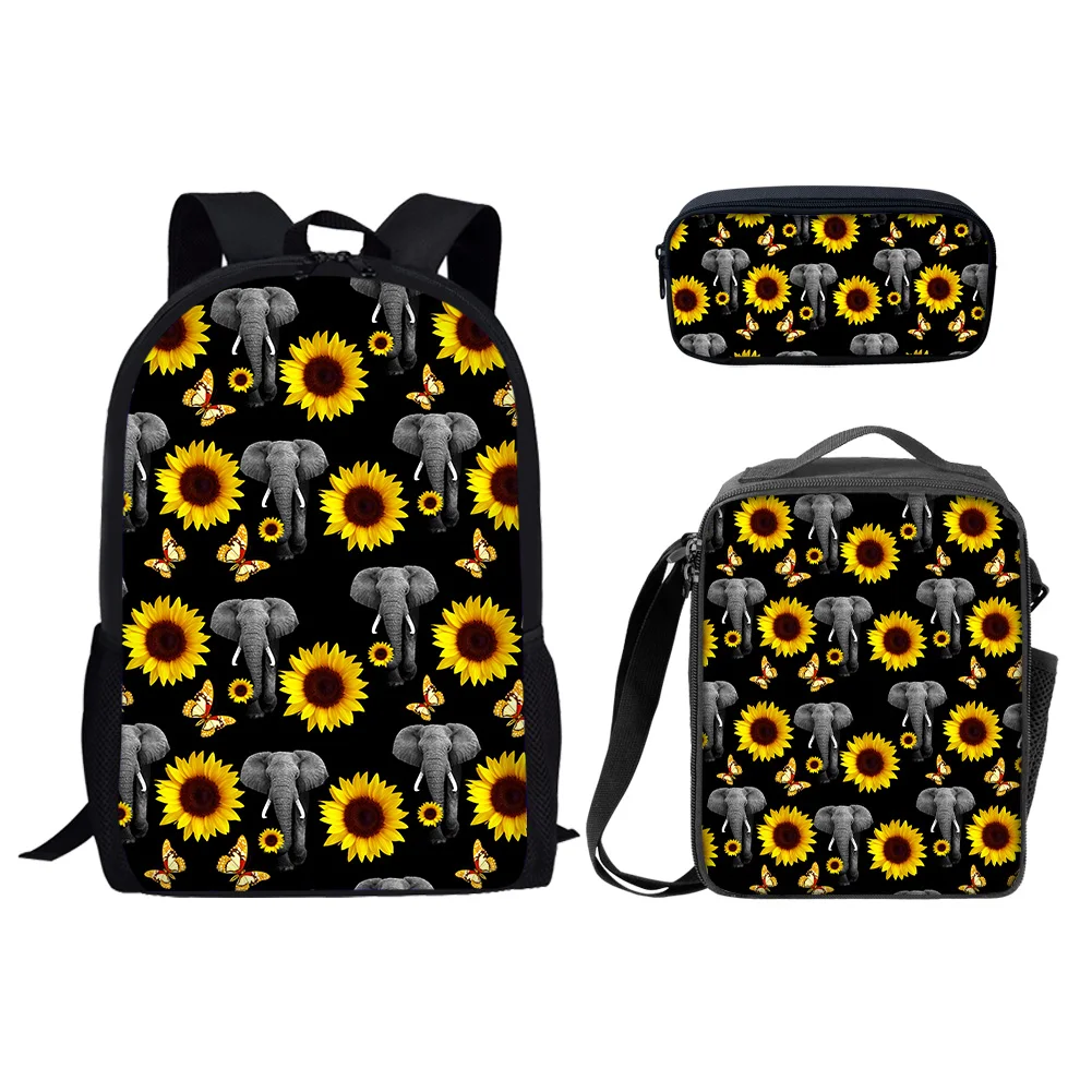 Sonnenblume Baby Elefant druckt 3 teile/satz Schult asche Kinder Notebook Rucksack zurück zur Schule Bücher tasche Geschenk für Jungen Mädchen Teenager