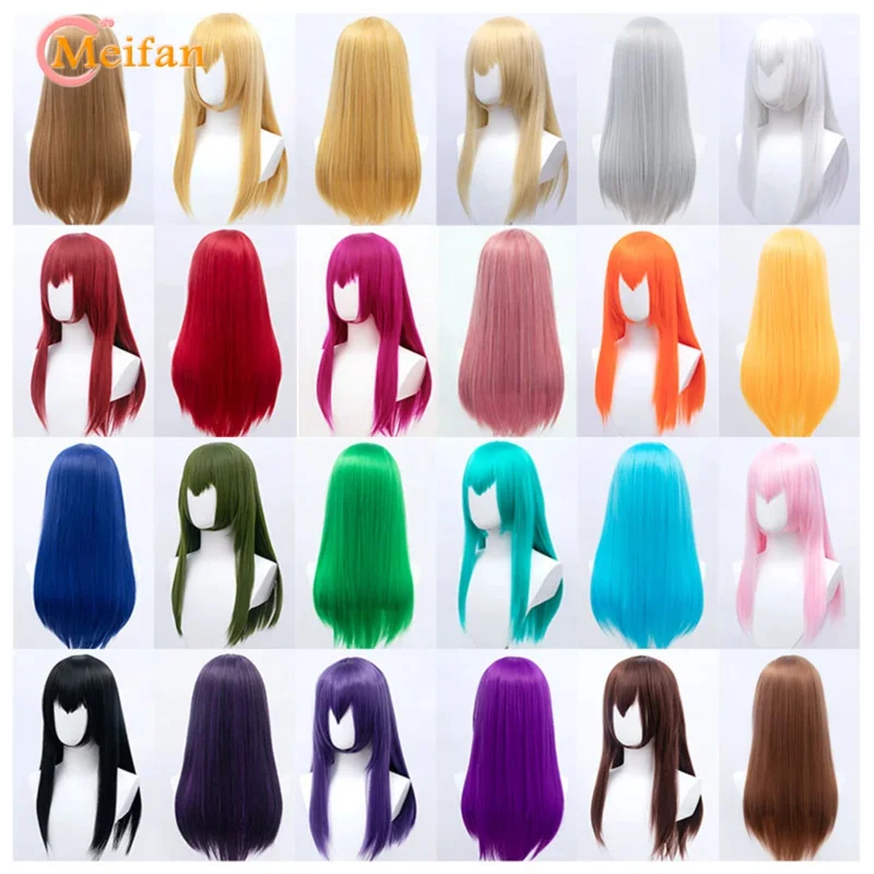 Meifan synthetic color long cosplay wigs 60cm Lolita wig Green Pink blonde purple straight wig Halloween party hairstyle