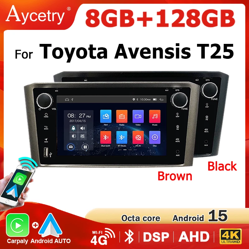 Radio samochodowe CarPlay 7'' Android 15 2 DIN do Toyota Avensis T25 2002-2008 Android AUTO Stereo bluetooth 4G WIFI Odtwarzacz multimedialny