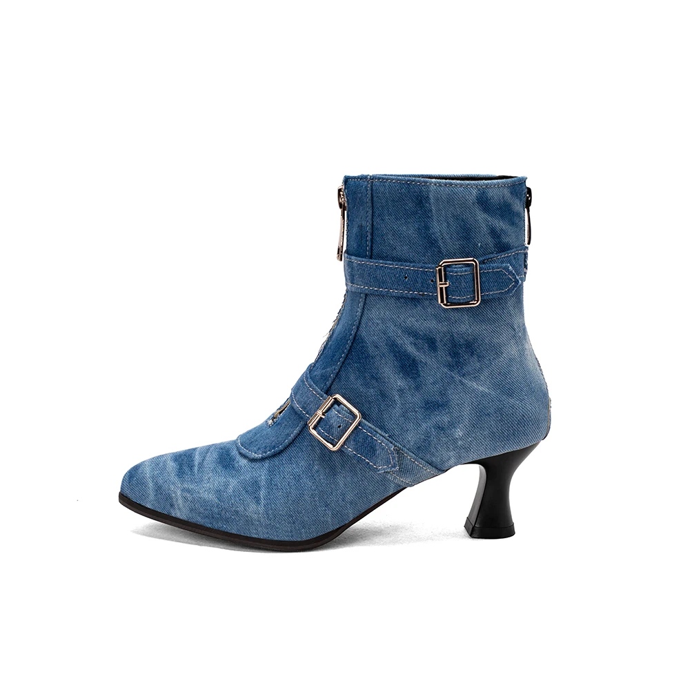 Winter Fashion Black Blue Women Ankle Bootie Pointed Toe 2 Inch High Heel Lady Casual Shoes Plus Big Size 10 43 46 48
