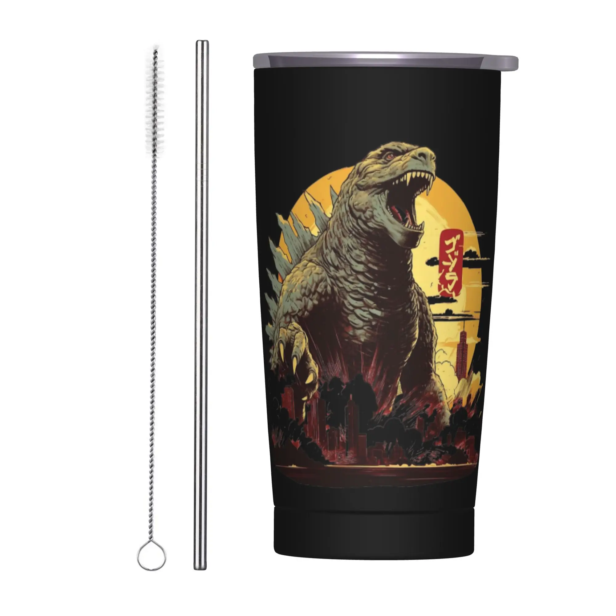 Monster G-Godzillas Tumbler Vacuum Insulated  Thermal Cup with Lid Straw Office Home Mugs Hot Cold Drink