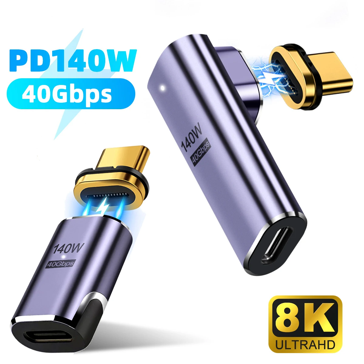 140W USB4.0 40Gbps Thunderbolt3 מגנטי מתאם USB C כדי C מהיר טעינה מגנט ממיר כבל 8K @ 60Hz USB סוג C OTG מתאם