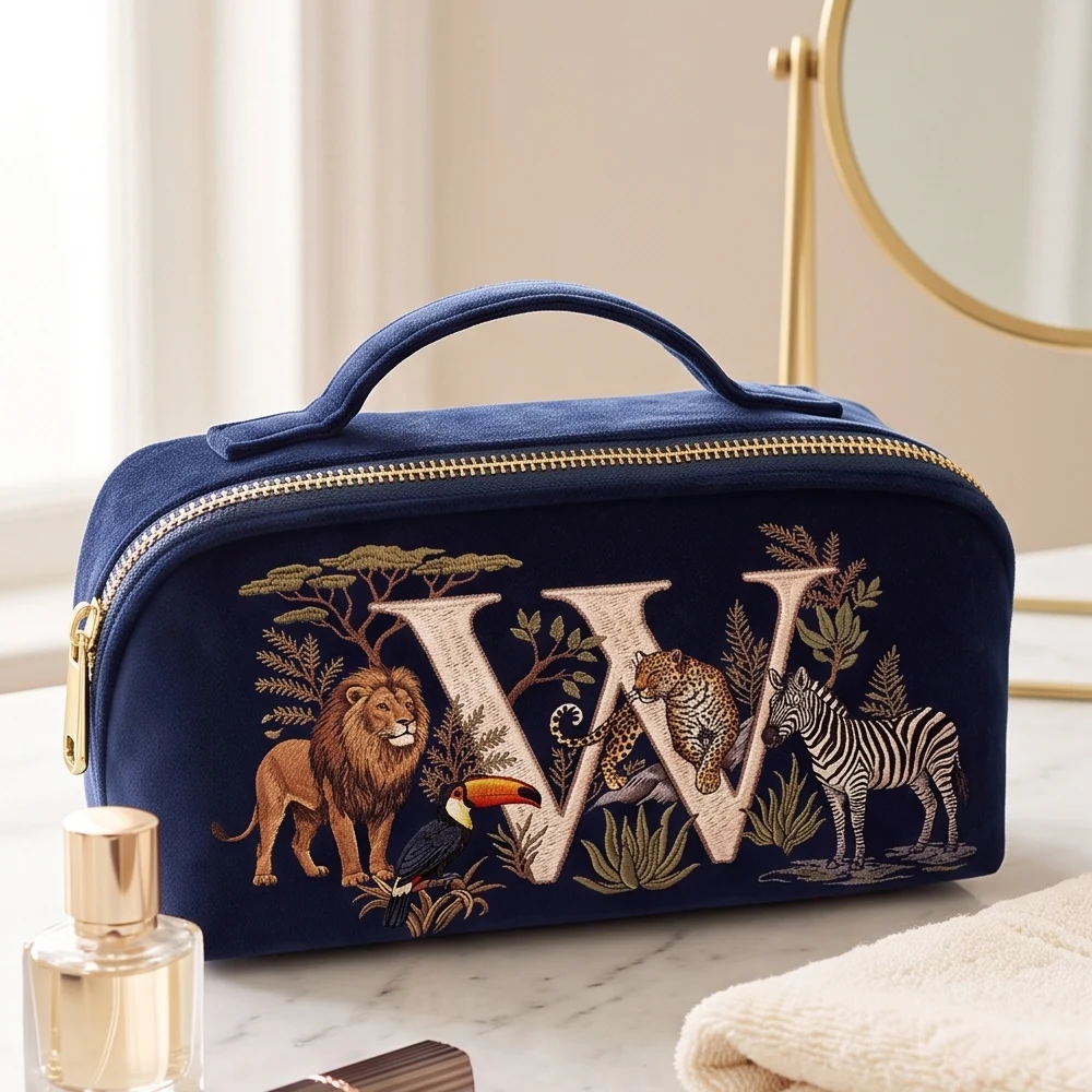 Velvet Cosmetic Bag For Women Travel Makeup Organizer Luxury Cosmetics Storage Pouch Imitation Embroidery Multi Layer Cosmetics