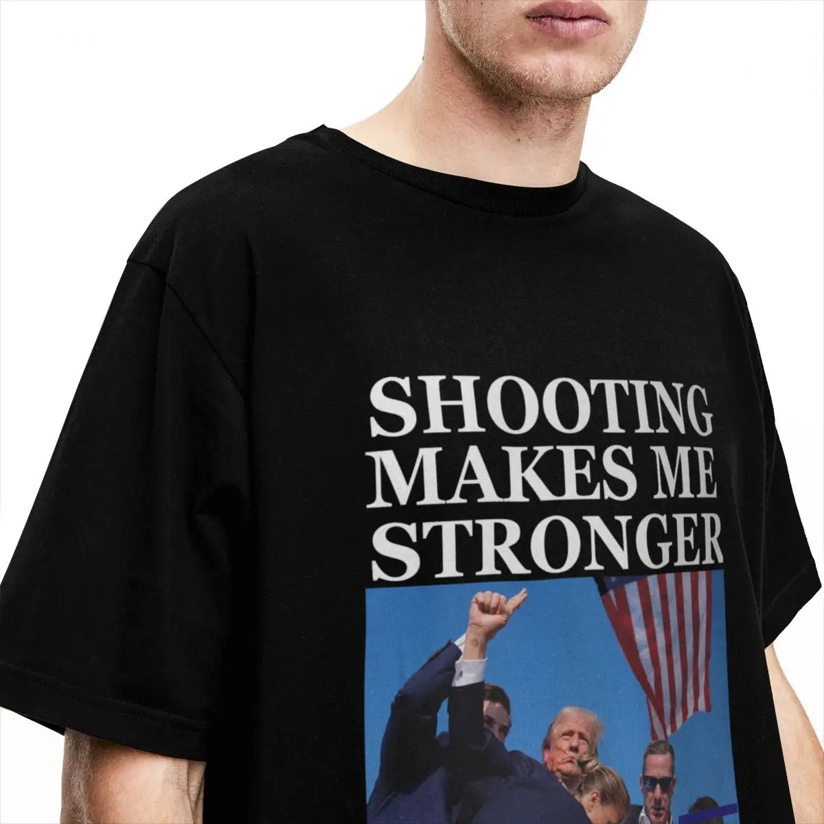 Donald Trump 2024 T-Shirt Man Shooting makes me stronger Cotton T Shirts Summer O Neck Trendy Tee Shirt Design Plus Size Clothes