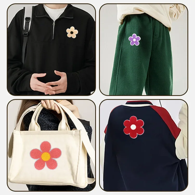 1PCS Cute Retro Y2K Fluffy Chenille Flower Patch, Mixed Size Iron on Applique for DIY Denim Jackets Bags Hats
