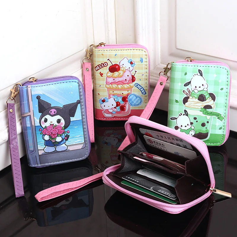 Bonito dos desenhos animados hellos kittys kuromis bolsa com slot para cartão grande capacidade multi-cartão moeda bolsa feminina presente das crianças