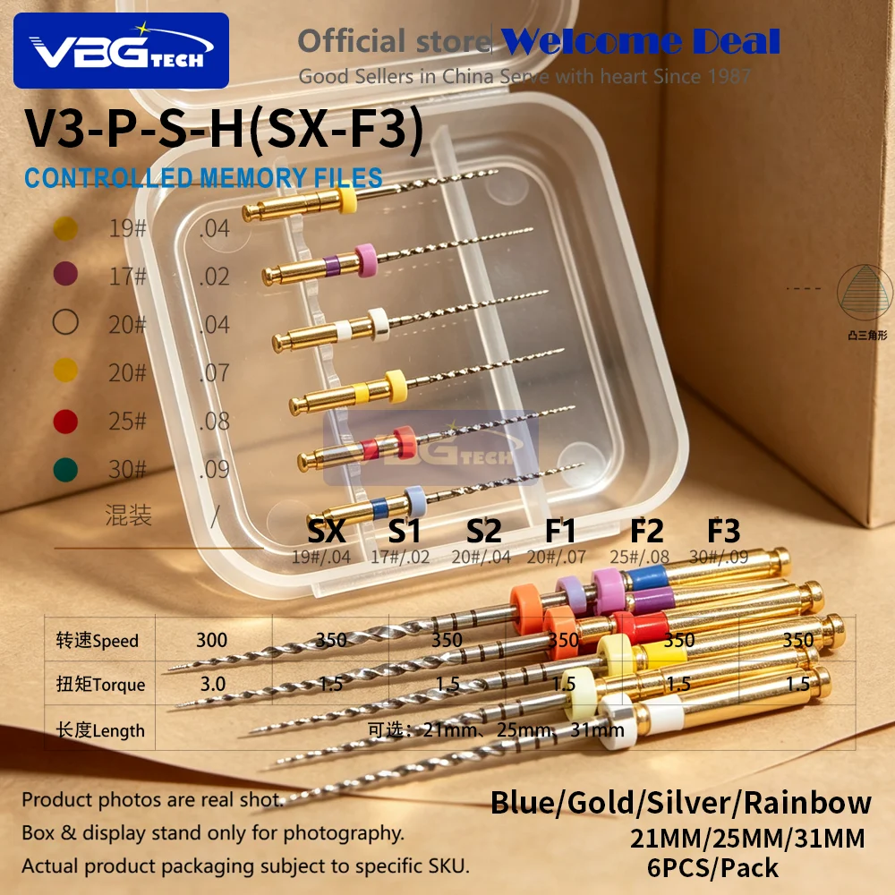 SX-F3 Files Dental Gold/Blue Silver Files Nitinol Rotary Universal Engine Endo Anti-Fatigue Constant Needle Root Canal Material