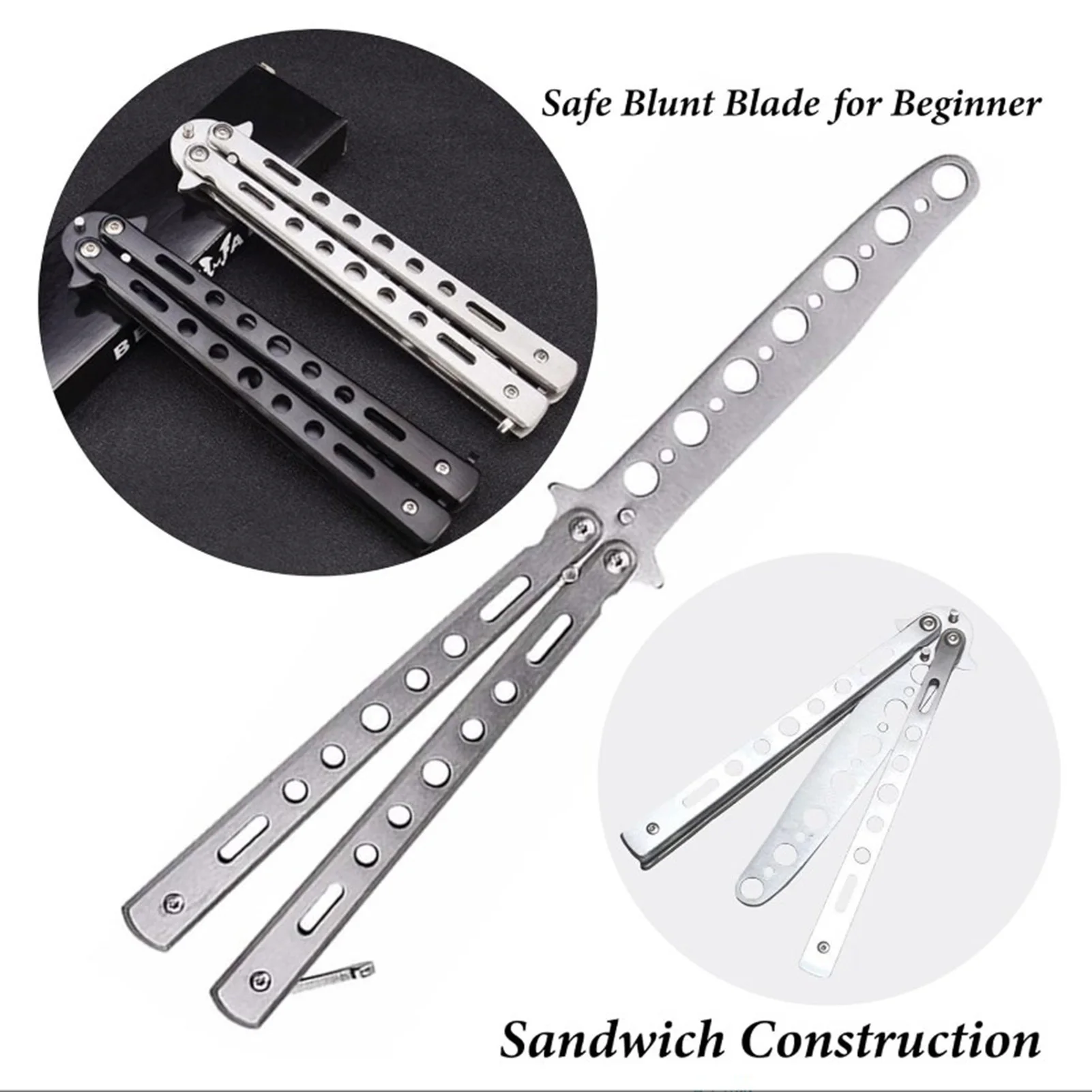 

Martial Arts Practice Knife Portable Steel Metal Folding Butterfly Knife for Practicing Flipping Tricks Not Cutting Edge