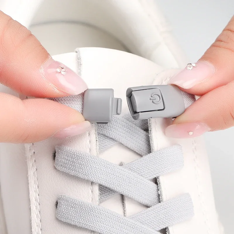 1 Paar elastische Schnürsenkel für Turnschuhe, Männer und Frauen, Freizeitschuhe, flache Schnürsenkel ohne Bänder, drücken Sie die Metallverschluss-Lazy-Schnürsenkel