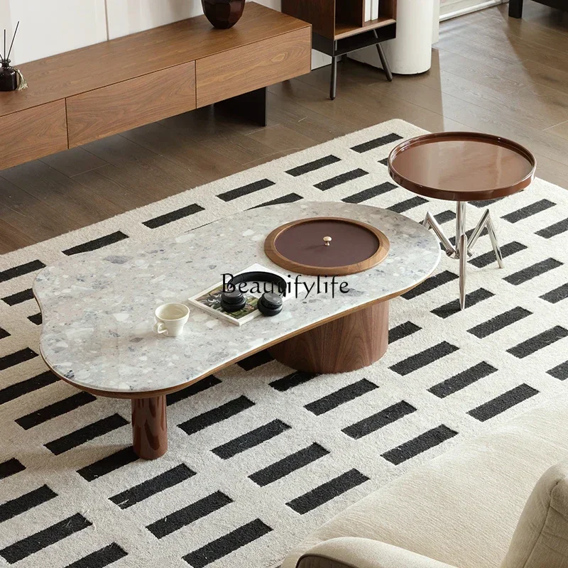 01 **Retro coffee table home designer simple creative antique walnut special-shaped coffee table combination