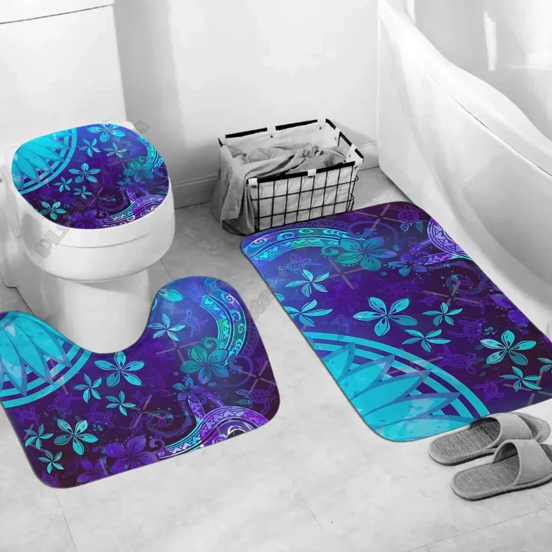 Polynesian Home Set Tribal Watercolor Surfacing Splash Bathroom Set 3D print Bathroom Pedestal Rug Lid Toilet Cover Bath Mat Set