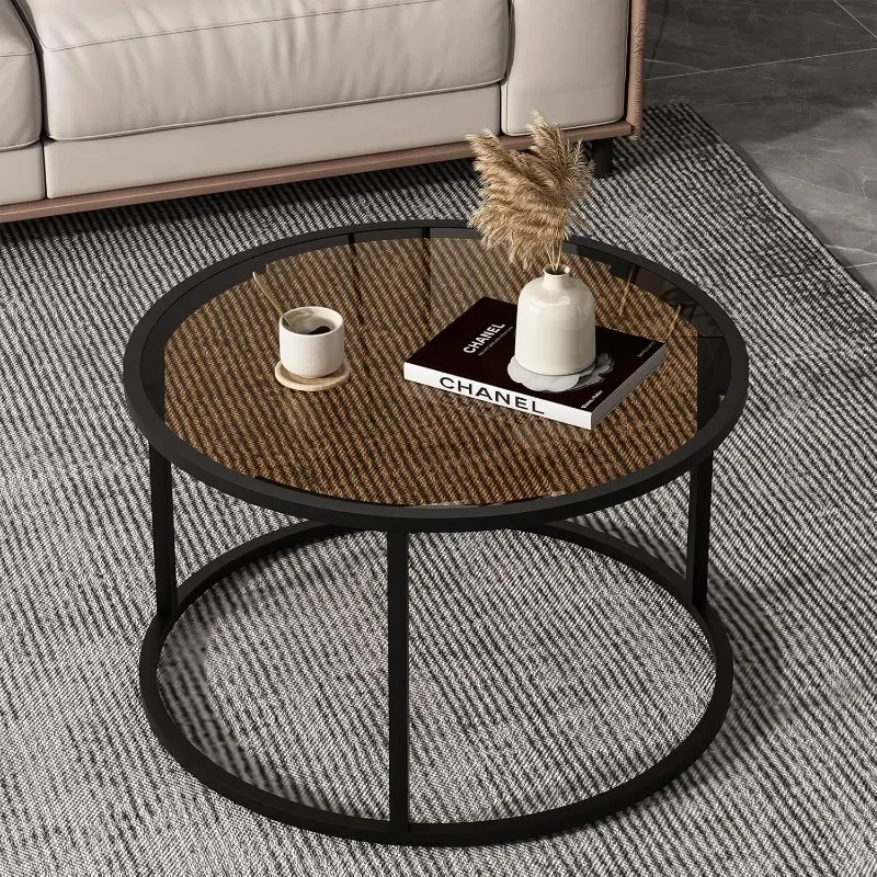 

Glass coffee table, simple modern center table, suitable for small space, easy to assemble， center table living room