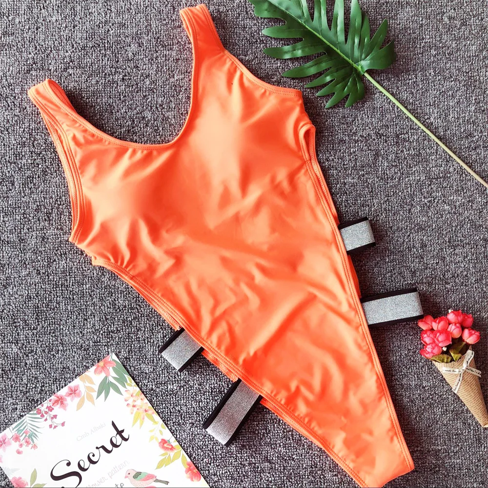 

Sexy High Cut Bikini Orange Y2K Tinsel Bandage Extreme Monokini Backless Swimsuit Push Up Vacation Swimwears Women Beach Biquini