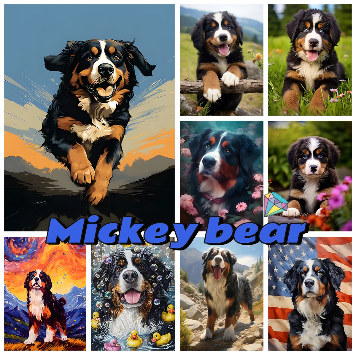 Bernese Mountain Dog Diy Diamond Painting Cute Pet Dog Portrait Diamond Embroidery Cross Stitch Interesting Hand Home Wall Decor