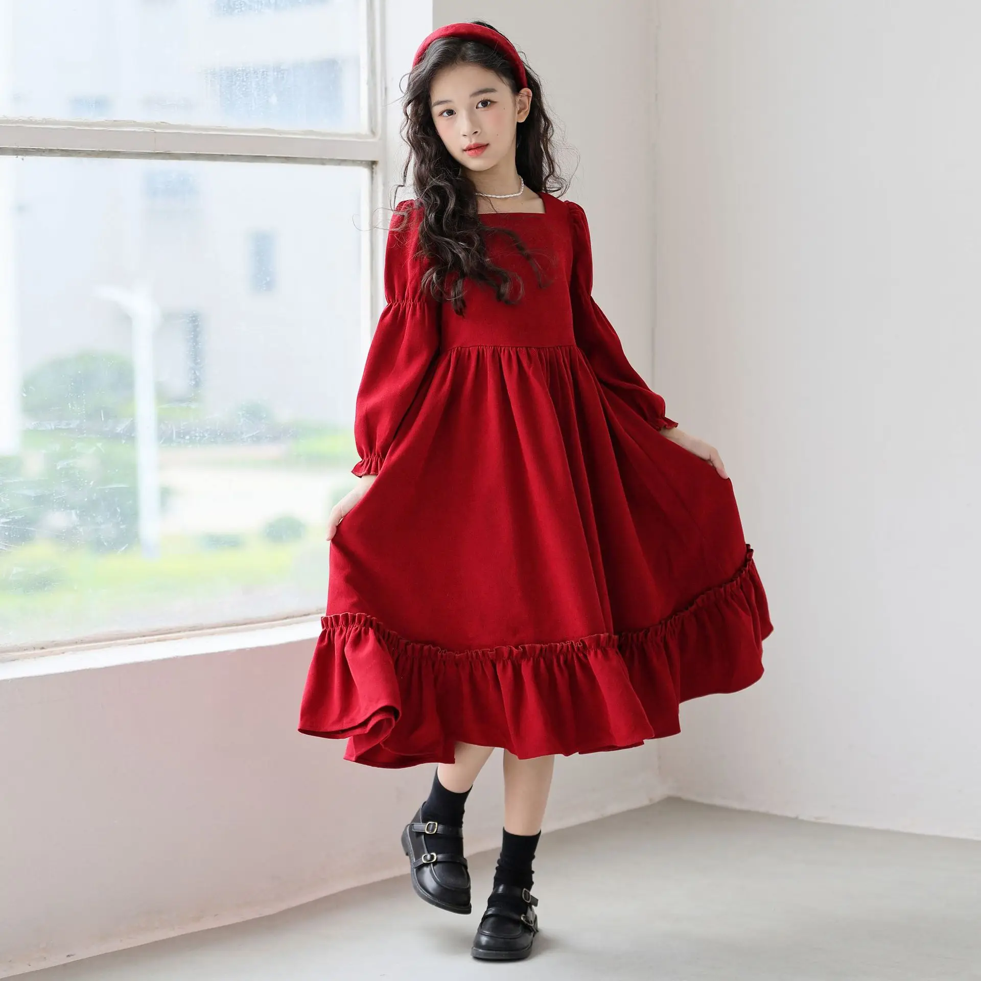 

Tween Girls Dresses Corduroy Clothes Winter Fall Teen Long Sleeve Swing Dress Midi Party Dress Size 10-12 7 8 9 11 13 14 18 Year