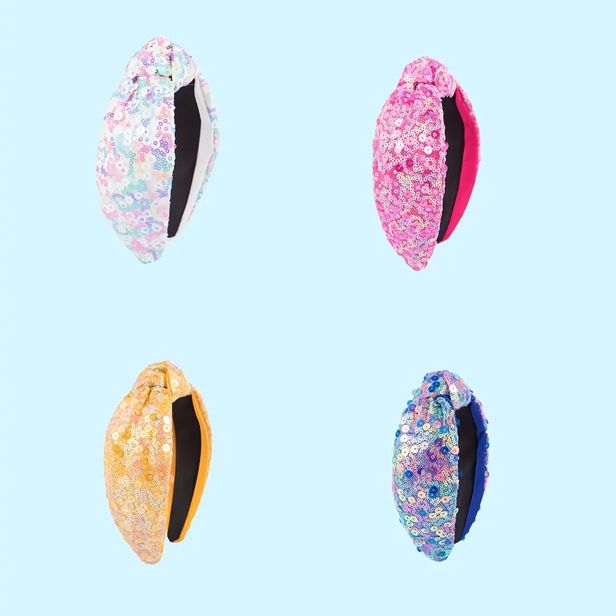 

Sequin Knot Headband for Girls Rainbow Knotted Hair Bands Accessories for Kids Sparkly Iridescent Headbands Women Party Headwear