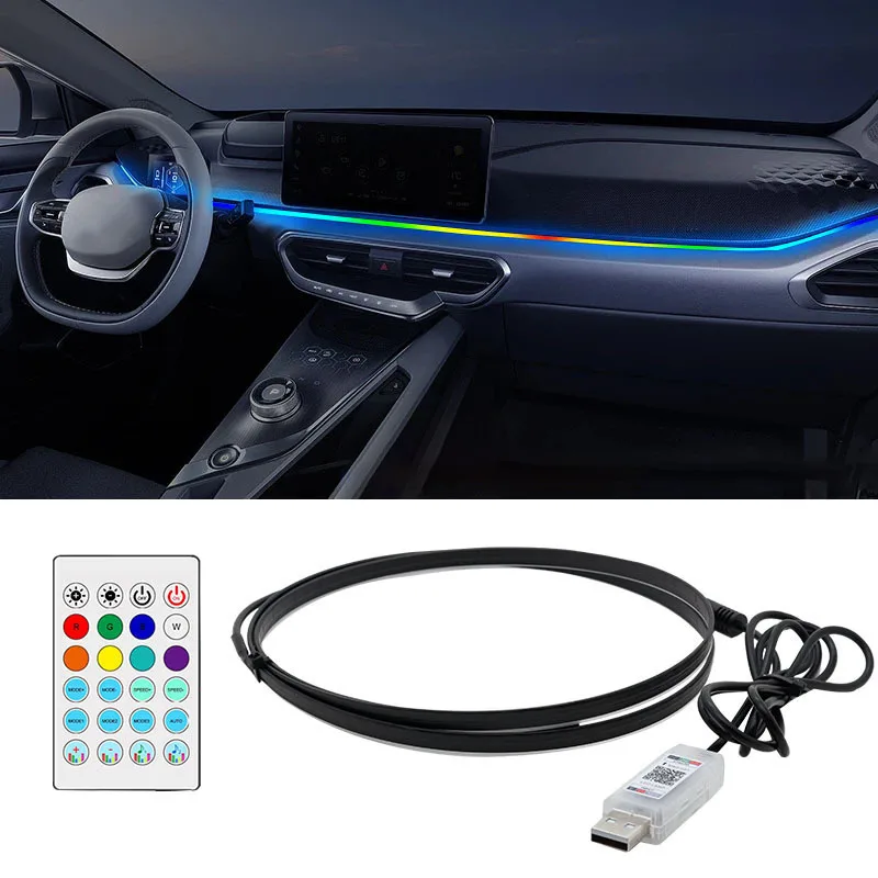 Bunte LED Auto Innen Versteckte App Fernbedienung Atmosphäre Lampe USB Auto Umgebungs Licht Acryl Streifen Dashboard RGB Lichter